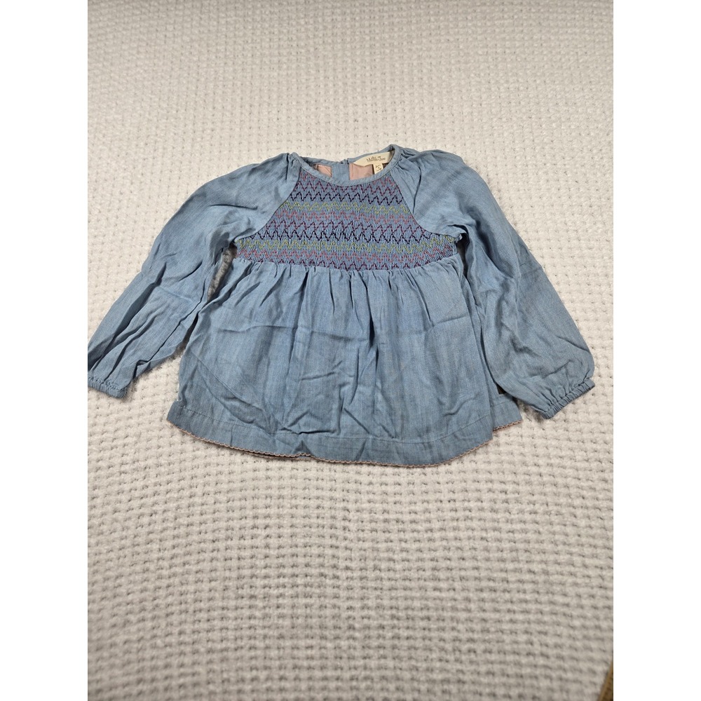 Matilda Jane Girls Blue Smocked Embroidered Lyocell Peplum Blouse Top Size‎ 4